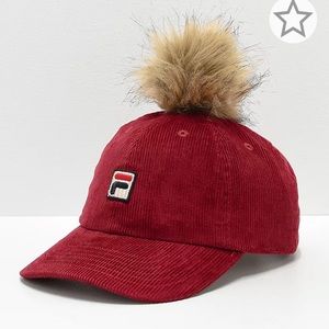 FILA Women’s Heritage Red Corduroy Pom Hat Used